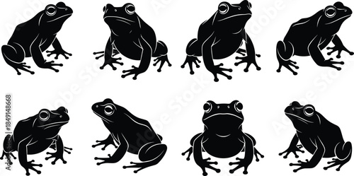 Collection of Various Frog Silhouettes in Different Poses, Ideal for Nature, Wildlife, and Amphibian Vector Design