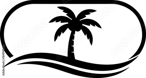 Tropical Island with Palm Trees Silhouette – Sunset Beach Vector