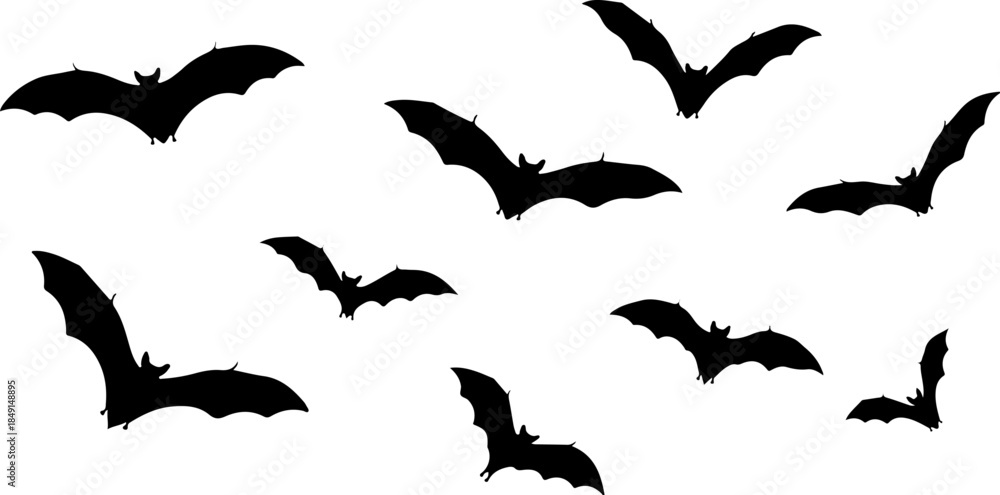 Obraz premium Flying Bat Silhouettes – Halloween Night Vector Clipart