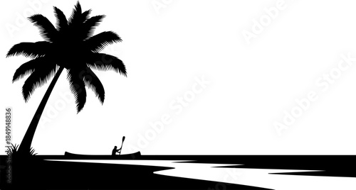 Tropical Island with Palm Trees Silhouette – Sunset Beach Vector