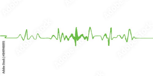 Vector illustration of a green EKG heartbeat pulse line forming an abstract heart shape on a medical cardiogram monitor background representing life and healthy technology