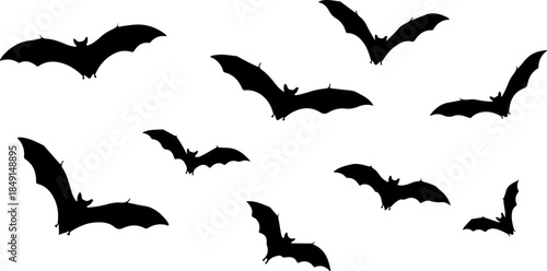 Flying Bat Silhouettes – Halloween Night Vector Clipart