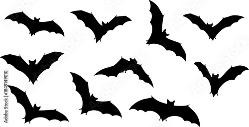 Flying Bat Silhouettes – Halloween Night Vector Clipart