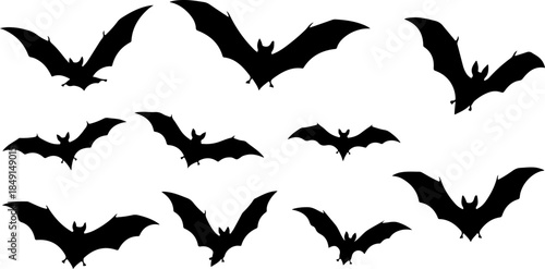 Flying Bat Silhouettes – Halloween Night Vector Clipart