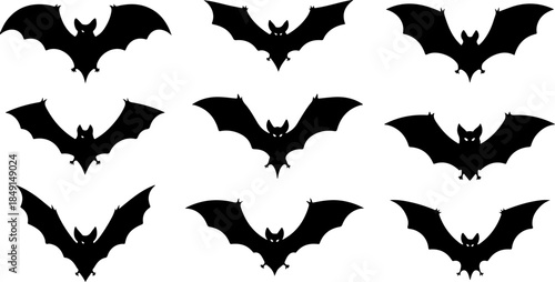 Flying Bat Silhouettes – Halloween Night Vector Clipart