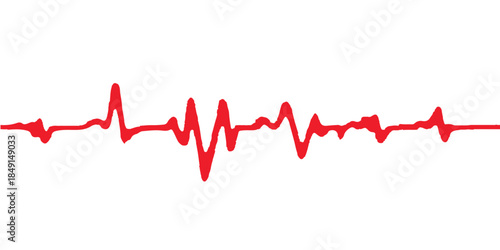 A medical vector illustration of a red heart beat line graph showing a healthy pulse rate on an ECG cardiogram monitor for cardiology and healthcare life