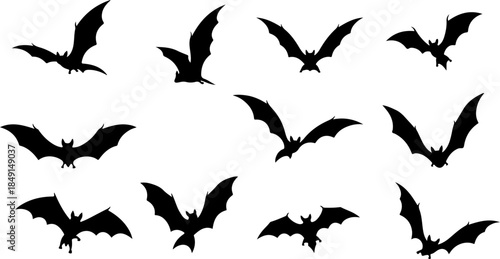 Flying Bat Silhouettes – Halloween Night Vector Clipart