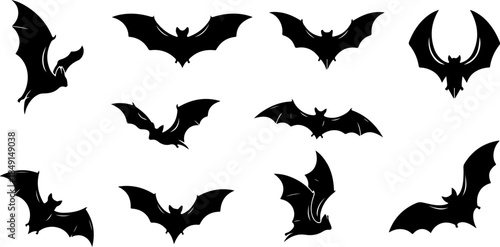 Flying Bat Silhouettes – Halloween Night Vector Clipart