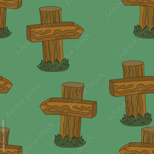 Seamless pattern with hand drawn road signs. Wooden signs with arrows. Nice design. Cartoon vector illustration for fabris, textile.