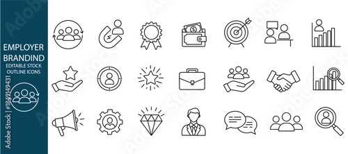 Employer branding editable stroke outline icons set