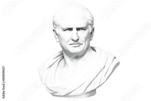 Detailed dotwork drawing of ancient Roman male bust in toga, created with stippling technique