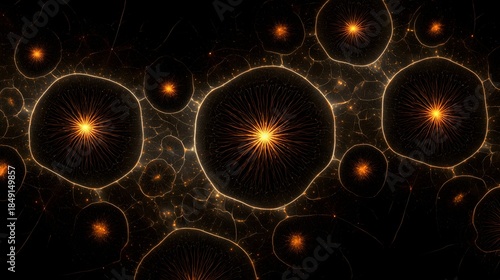 Abstract Cellular Structures - Glowing Spheres in a Dark, Mysterious Universe.