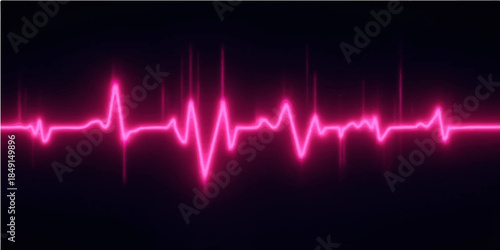 A medical technology illustration of a sound wave heartbeat pulse line on a red background featuring an EKG cardiogram graph for hospital health monitoring and cardiology life rate tracking