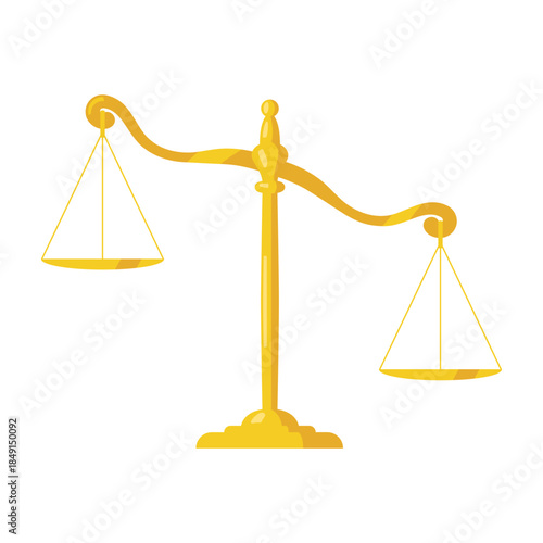 Gold Scales or Libra. Vector balance and law symbol isolated on white.