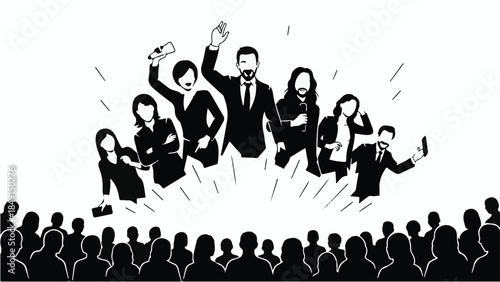 Diverse group of businesspeople jumping in excitement