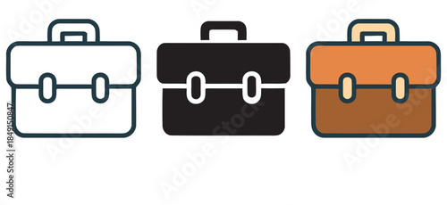 A collection of stylized briefcase icons in outline, solid, and colored variations for business and office