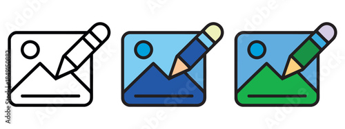 Editable image icon set illustrating photo editing and modification tools
