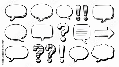 Set of Black and White Speech Bubbles and Punctuation Marks
