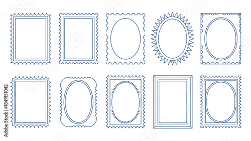 Set of Nine Outline Stamp Shapes for Design Projects