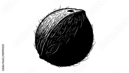 Minimalist black and white illustration of a fuzzy round object with detailed line work and