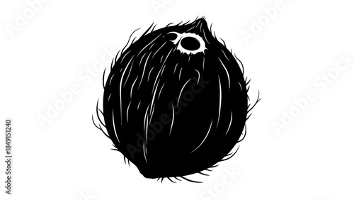 Minimalist black and white illustration of a fuzzy round creature with a small eye and rough fur