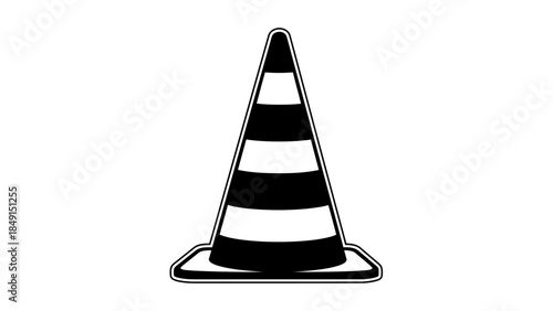 isolated black and white traffic cone with high contrast on a plain background perfect for road