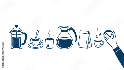 Coffee Brewing Process with French Press and Pour Over