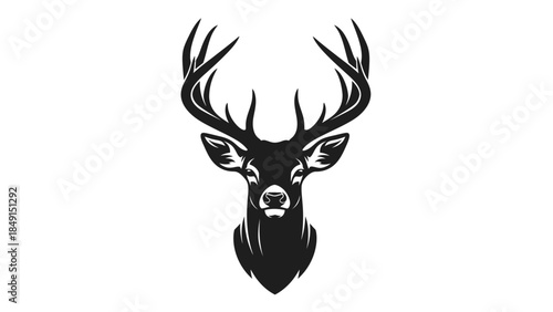 Elegant Black and White Illustration of a Majestic Deer Skull with Large Antlers for Nature-Themed