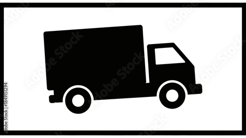 Minimalist black and white icon of a delivery truck emphasizing logistics and transportation themes