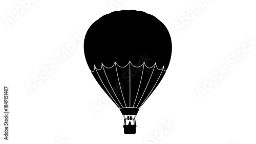 Minimalist Black Silhouette of Hot Air Balloon with Basket and Parachute Design