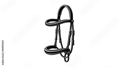 Intricate black leather horse bridle with decorative details and functional design for equine care