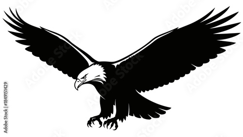 Stylized black and white illustration of a soaring eagle with detailed wings extended widely