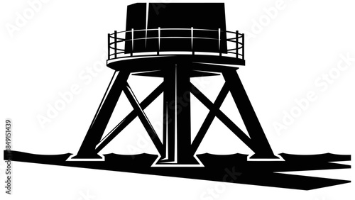 Silhouette of a Watchtower with Observation Platform and Structural Shadows