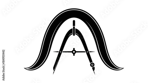precise technical drawing of a drawing compass for geometric constructions