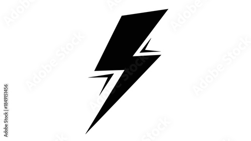 Bold black lightning bolt symbol with sharp edges representing energy and power on a plain white
