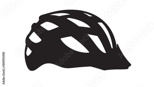 Minimalistic Black and White Illustration of a Bicycle Helmet with Reflection Details for Safety