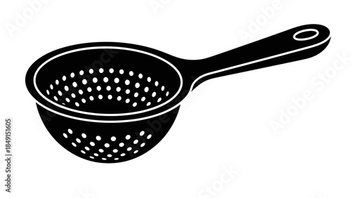 Minimalist Black and White Illustration of a Kitchen Sieve for Cooking and Baking Use