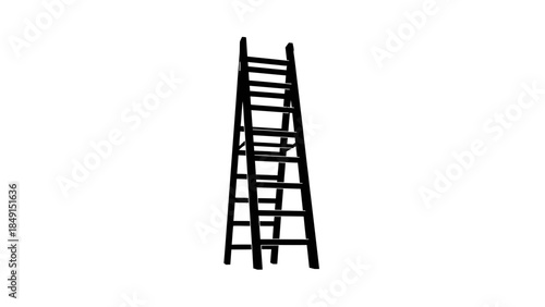Minimalist Illustration of a Steep Wooden Ladder Reaching Toward the Sky