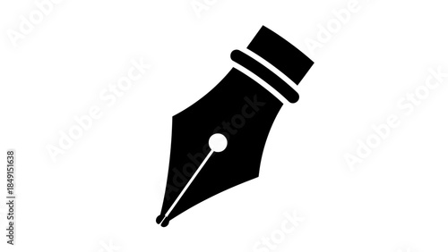 Minimalistic Black and White Fountain Pen Nib Icon Representing Writing