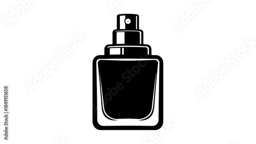 Minimalist Black and White Illustration of a Perfume Bottle with Spray Top Design