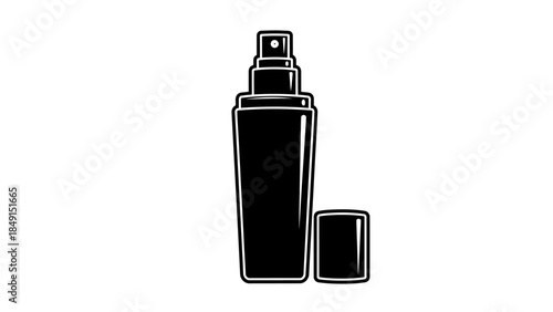 Minimalist Black and White Illustration of a Perfume Bottle with Cap on a White Background