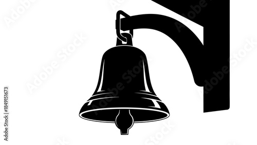 Minimalist black and white silhouette of a traditional doorbell bell attached to a wall