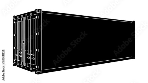 Open black shipping container isolated on white background with detailed structural view