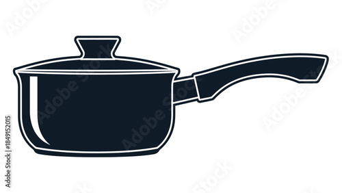 Simple Illustration of a Cooking Pot with a Long Handle in Minimalist Line Art Style