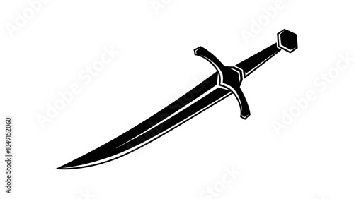 Silhouette of a Medieval Broadsword with Elegant Curves and Hexagonal Pommel