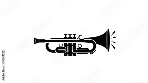 Minimalist black and white trumpet icon emphasizing musical instrument silhouette design