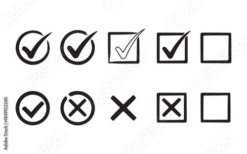 Checkmarks and crosses in circles and squares