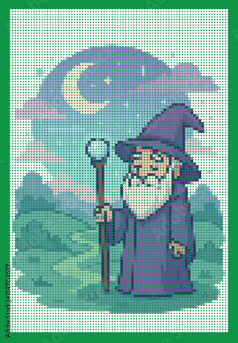 Mystical Old Wizard on a Dreamy Landscape Poster
