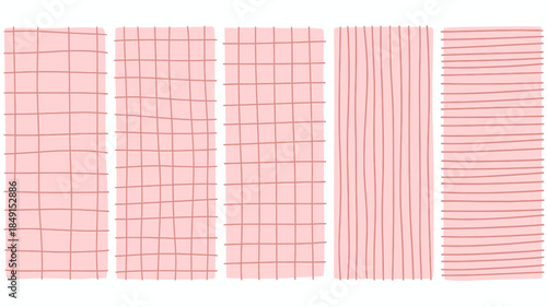 Pink Fabric Swatches with Grid and Stripe Patterns