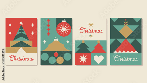 Festive Christmas Card Designs with Holiday Icons and Greetings